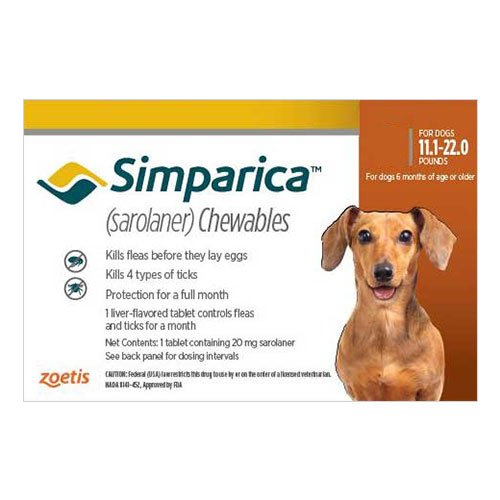 Simparica Flea & Tick Chewables for Dogs 11.1-22 lbs (Brown)