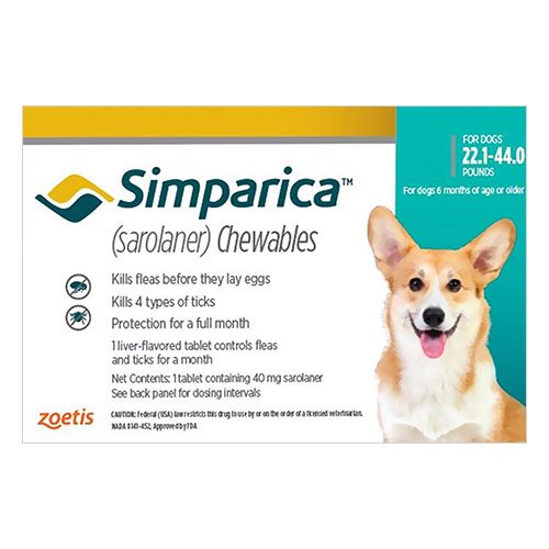Simparica Flea & Tick Chewables for Dogs 22.1-44 lbs (Blue)