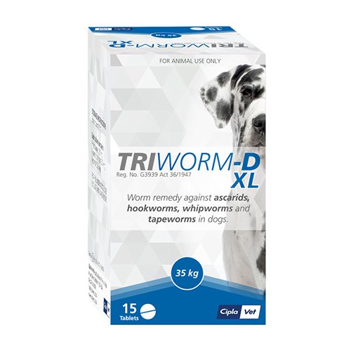 Triworm-D Dewormer for Large Dogs 77lbs (35Kg)
