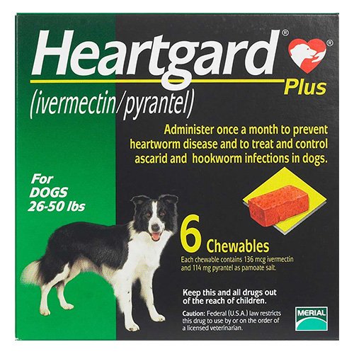 Heartgard Plus Chewables for Medium Dogs 26-50lbs (Green)