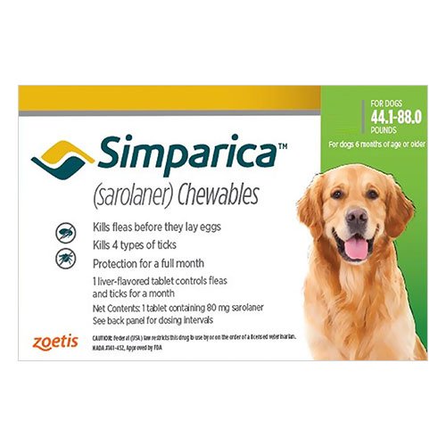 Simparica Flea & Tick Chewables for Dogs 44.1-88 lbs (Green)