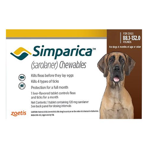 Simparica Flea & Tick Chewables for Dogs 88.1-132 lbs (Red)